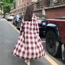 Vintage Red Black Plaid Long Cardigan Top Women Spring Autumn Casual Loose Long Sleeve Maxi Shirt Korean Style Lady Summer Coat 2024 - buy cheap