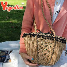 Yogodlns, богемная соломенная сумка на плечо, Женская Большая вместительная тканая сумка-ведро ручной работы, вязаная сумочка из ротанга, пляжная сумка с кисточками, Bolsa 2024 - купить недорого