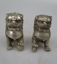Collectible Decorated Old Handwork Tibet Silver Carved Fu Foo Dog Statue/Home Feng Shui Lion Sculpture 2024 - buy cheap