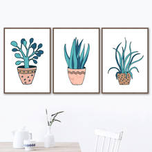 Pôsteres e impressões nórdicas, desenho animado, plantas verdes em vaso, pintura em tela, imagens de parede para quarto, sala de estar, decoração de casa 2024 - compre barato