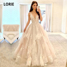 LORIE Elegant Princess Wedding Dresses 2021 V-Neck Appliques Lace Floor Length Tulle Bridal Gown Custom Made 2021 suknia slubna 2024 - buy cheap