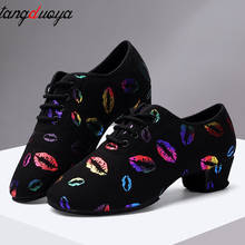 high heel dance shoes sneakers women ballroom latin dance shoes woman black red close toe dancing shoes for women Lip print 2024 - buy cheap