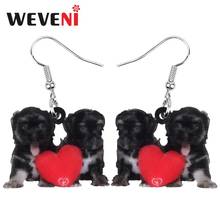 WEVENI Acrylic Valentine's Day Heart Double Black Labrador Dog Earrings Animal Drop Dangle Jewelry For Women Girl Kid Charm Gift 2024 - buy cheap