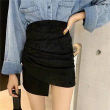 Minifalda de estilo coreano para Mujer, Falda corta de cintura alta, corte Irregular, color negro 2024 - compra barato