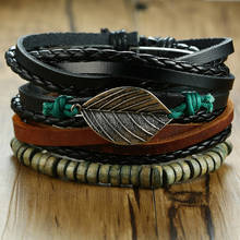 Vnox-conjunto de pulseiras de couro para homens, braceletes com cordas e contas, joia statement esportiva 2024 - compre barato
