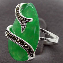 24*13mm silver color Natural Green Natural Stone Snake Shape Marcasite Ring Size 7/8/9/10 2024 - buy cheap