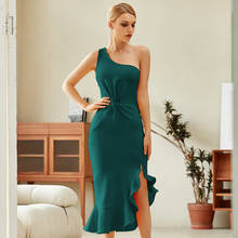 Женское платье-Русалка средней длины, темно-зеленое Бандажное платье с одним открытым плечом для коктейвечерние в стиле знаменитостей, оптовая продажа, Бесплатная доставка 2024 - купить недорого