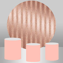 Cenário redondo com faixas em ouro rosado, faixa para festa de aniversário, cobertura para mesa com glitter, material de foto e cabine de fundo 2024 - compre barato