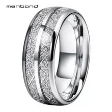 Anel de tungstênio para homens e mulheres, anel de casamento com ranhura dupla, incrustação de meteorito branco de 8mm, ajuste confortável 2024 - compre barato