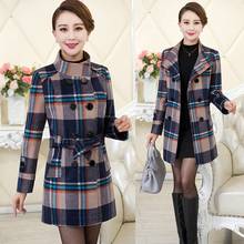 New middle-aged wool jacket women's Plaid woolen coat plus size mother long Slim Plaid wool coat woman Wool&Blends coats winter 2024 - buy cheap