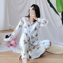 Knitted New Cartoon Bear Ladies Soft and Comfortable 100% Cotton Pajamas Long Sleeve Trousers Women Pijamas Set Ropa Interior 2024 - buy cheap