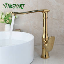 YANKSMART-grifo largo de latón macizo para lavabo de baño, grifería de lujo de color dorado pulido, mezclador de agua, montado en cubierta 2024 - compra barato