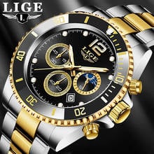 LIGE Men Watch Business Waterproof Date Watches Fashion Multifunction Stainless Steel Golden Quartz Watch Relogio Masculino+Box 2024 - buy cheap