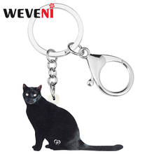WEVENI Acrylic Black Bombay Cat Kitten Keychains Key Ring Cute Pet Animal Jewelry For Women Kids Funny Gift Handbag Accessories 2024 - buy cheap