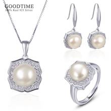 Luxury Pure 925 Sterling Silver Jewelry Set Freshwater Pearl Zircon Flower Necklace Earrings Ring Fashion Gift For Woman Girl 2024 - buy cheap