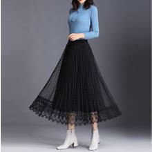 Woman Skirts Gold Women's Gauze Skirt Autumn and Winter Dot Mesh Lace Pleated Skirt Faldas Jupe 2024 - buy cheap