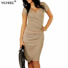 YGYEEG Women Dress Office Lady Work Dresses Casual Solid Slit Irregular Vestidos Fashion Femme Short Sleeves Bodycorn Dresses 2024 - buy cheap