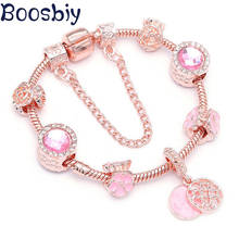 Boosbiy-pulsera de oro rosa Vintage con colgante de corazón de cristal y Flor de esmalte, brazalete fino, BA356 2024 - compra barato