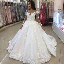 E JUE SHUNG Elegant Ball Gown Organza Wedding Dresses Scoop Neck Long Sleeves Lace Up Back Luxury Bridal Gowns vestido de novia 2024 - buy cheap
