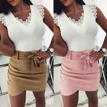 Hot Ladies Skirt Autumn Fashion Womens Mini Skirts Sexy Bandage Clubwear High Waist Pencil Cross Skirt White Pink Khak 2024 - buy cheap