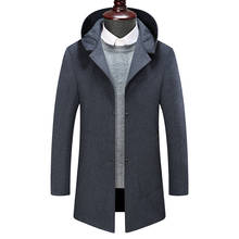 Abrigo de lana con forro polar para hombre, chaqueta cálida con capucha, informal, grueso, largo, para invierno 2024 - compra barato