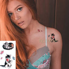 Tatuagem temporária à prova dwaterproof água adesivo dois gato borboleta animal tatto flash tatoo falso tatuagens braço de ombro para menina 2024 - compre barato