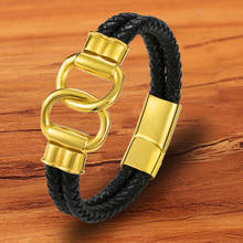 Trendy Charm Woven stainless steel Gold Magnet Rope Leather Bracelets Men Black Bangle Luxury Jewelry 2024 - buy cheap