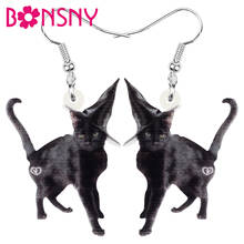 Bonsny, акриловые черные серьги в виде кошки на Хэллоуин, милый котенок, животное, Висячие ювелирные изделия для женщин, детей, подростков, подарок на день рождения, аксессуары 2024 - купить недорого