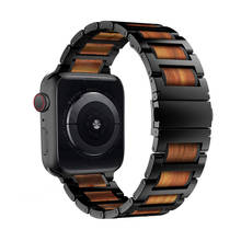 Correa de madera de sándalo rojo para apple watch, banda de 42mm, 44mm, 40mm y 38mm para iwatch Apple iWatch 5/4/3/2/1, pulsera de eslabones de acero inoxidable 2024 - compra barato