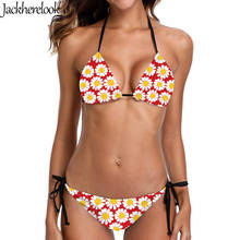 JackherelooK-traje de baño para mujer, Bikinis con Push-Up, traje de baño amarillo y blanco con margaritas y patrón de flores, ropa de baño 2024 - compra barato