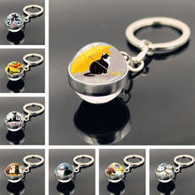 WG 1pc Cute Black Cat Cabochon Time Gem Keychain Metal Keyring Creative Glass Ball Pendant Key chain For Women Girls Jewelry 2024 - buy cheap