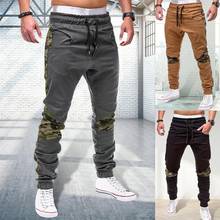 Pantalones ajustados de retazos de camuflaje para hombre, pantalón de gimnasio al aire libre, pantalones de chándal elásticos informales con cordón, Pantalón deportivo atado al tobillo 2024 - compra barato