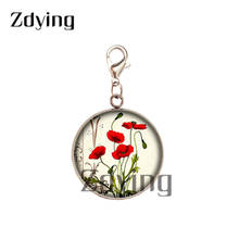 Zdie pingente vintage com flores vermelhas, planta aço inoxidável, contas para arte de vidro, cabochão, 20mm, acessórios para pingente, ys028 2024 - compre barato