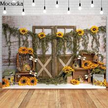 Mocsicka Spring Sunflowers Wooden Door Backdrops Bee Day Honey Cake Smash 1st Birthday Photographic Studio Photo Backgrounds 2024 - buy cheap