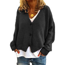Cárdigan informal de punto para mujer, chaqueta de manga larga con botones, cuello en V, Color sólido, para otoño 2024 - compra barato