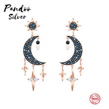 PANDOO-pendientes de lujo con forma de luna y estrellas para mujer, aretes, plata esterlina 1:1, estilo salvaje, Luna misteriosa, Flexible, Original 2024 - compra barato