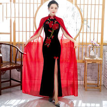 Spring Black Velvet Cheongsam Cloak New Long Women Chinese Traditional Dress Qipao Evening Gown Dresses Velour Qi Pao Costume 2024 - buy cheap