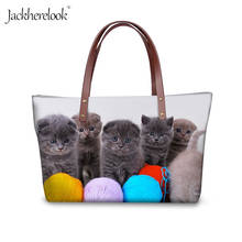 Jackherelook senhoras bolsa bonito gato impressão couro do plutônio sacos de ombro grande luxo sacola para senhoras meninas saco de praia sacos de festa 2024 - compre barato