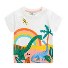 Футболки для девочек с аппликацией «прыгающие метры», летний модный дизайнерский топ для детей, футболки из хлопка с изображением кролика 2024 - купить недорого