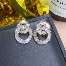 Trendy Double Round Tune To Earrings Women's Earrings Fashion Metal Bohemian Crystal Inlaid Earrings Accessories Party Jewelry 2024 - buy cheap