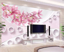 beibehang  Large custom wallpaper 3d stereo circle fresh lily pink background wall home decoration 2024 - buy cheap