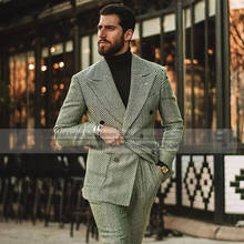 Winter Classic Men Suits Wool Herringbone Peaked Lapel Jacket Formal Double-Breasted Wedding Blazer+Pants Lastest Coat Designs 2024 - buy cheap