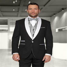 Latest Coat Pants Designs Black Tuxedos Groom Shawl White Lapel Blazer 2 Piece Men Wedding Party Suits Groomsman Costume 2024 - buy cheap