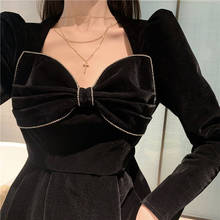 Woman Dress Summer plus Size Women's Vintage Bow Black Velvet A- line Dress Vestido De Mujer 2024 - buy cheap