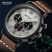 Megir relógio masculino luxuoso com pulseira de couro, cronógrafo de quartzo, fashion militar luminoso 2020 2024 - compre barato