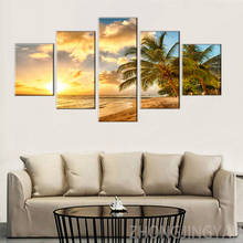 Modern Wall Art Pictures Home Decoration Posters 5 Panel Palm Trees Sea Sunset Landscape Frame Living Room HD Printed Painting 2024 - buy cheap