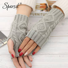 Sparsil Women Winter Knit Fingerless Gloves Warm Wool Knit Glove 20cm Jacquard Half-Finger Mittens Elastic Short Wrist Protector 2024 - buy cheap