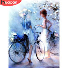 HUACAN 5D Diamond Painting Portrait Girl Full Square DIY Diamond Embroidery Bicycle Mosaic Rhinestone Home Decoration 2024 - buy cheap