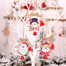 Adornos de madera DIY con cuerda, decoración de Navidad, corona de Santa Claus, campanas, decoración de fiesta, adornos colgantes de Navidad 2024 - compra barato