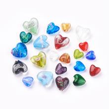Contas de vidro folha artesanal, 100 peças, em forma de coração, cor mista, diy, acessórios de fabricação de joias, 12 ~ 20x12 ~ 21x8 ~ 13.5mm 2024 - compre barato